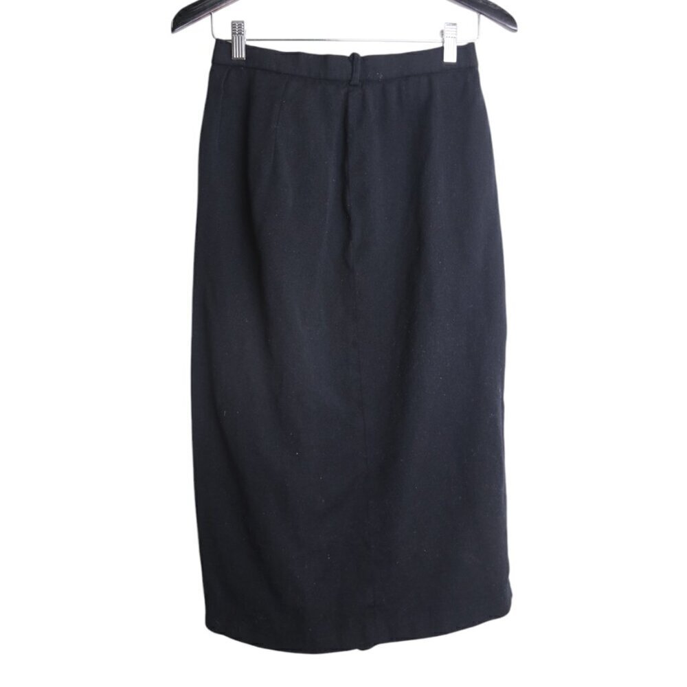 Vintage Anne Klein Black Midi 100% Wool Pencil High Rise Skirt Size 10